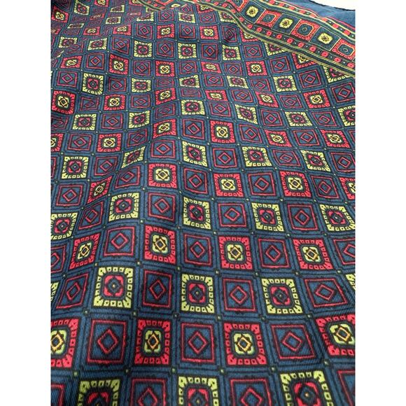 Vtg Silk Scarf 27 x 78 oversized tag missing Golden Brown Blue Geometric Dark - Picture 6 of 7